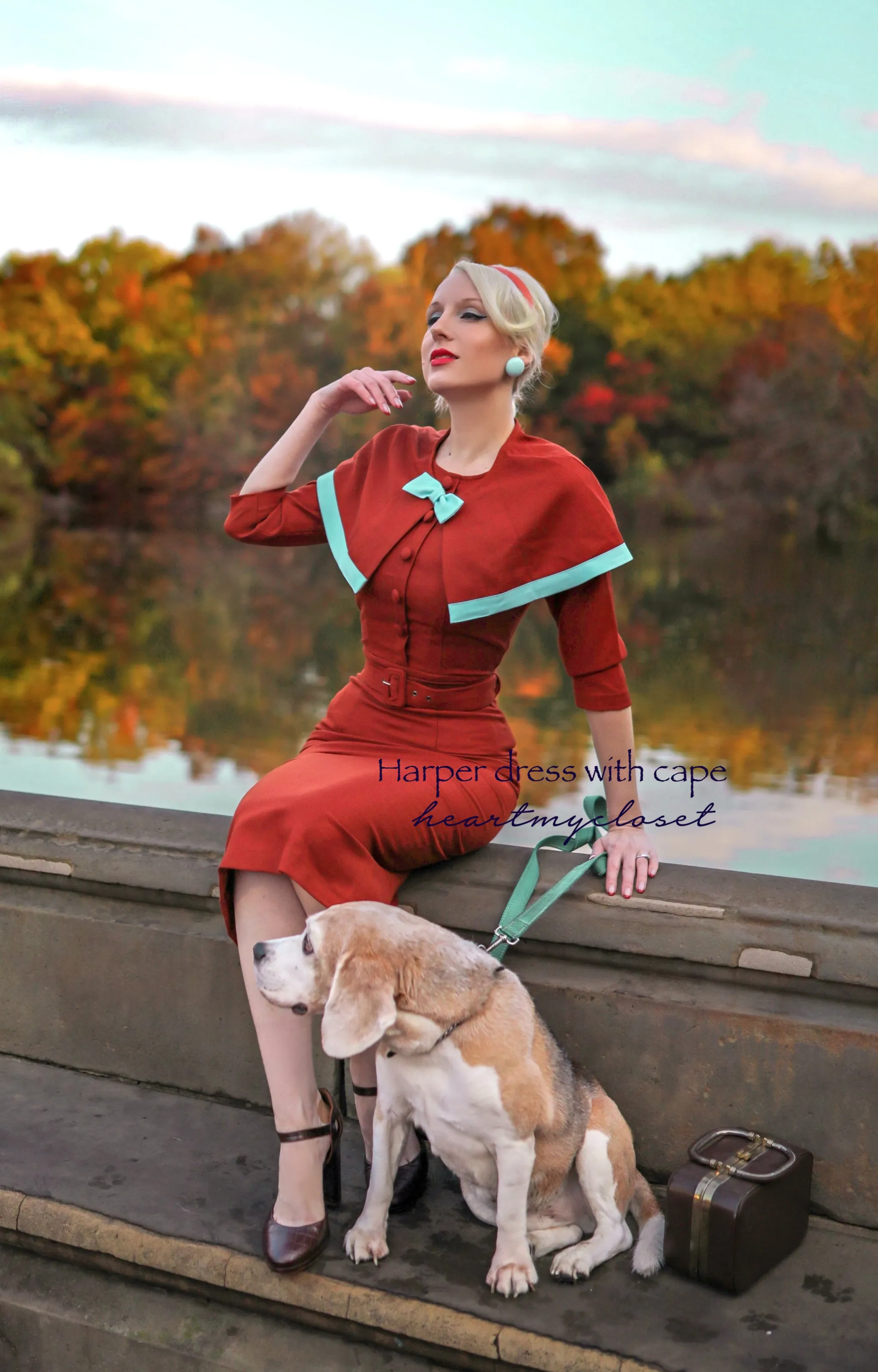 Harper - 1950s pencil dress with matching cape in premium fabric