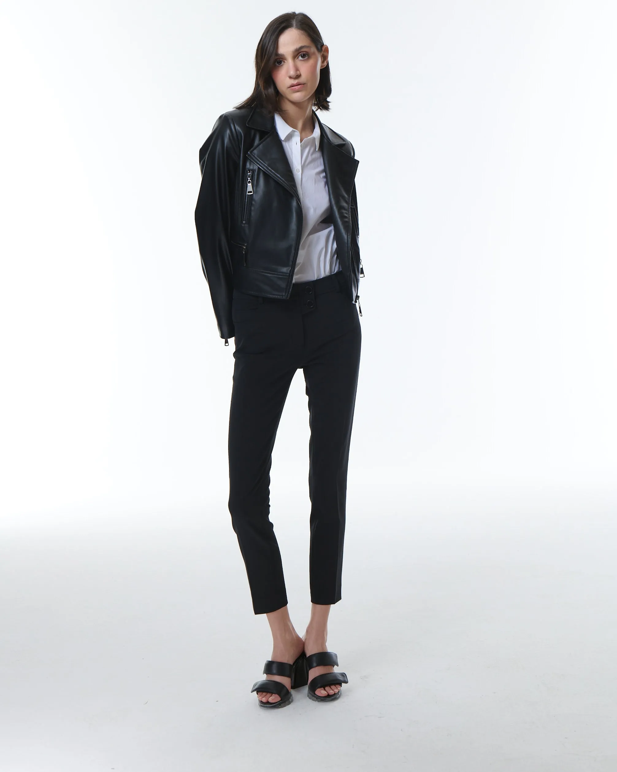 Hera V-Leather Zip Biker Jacket