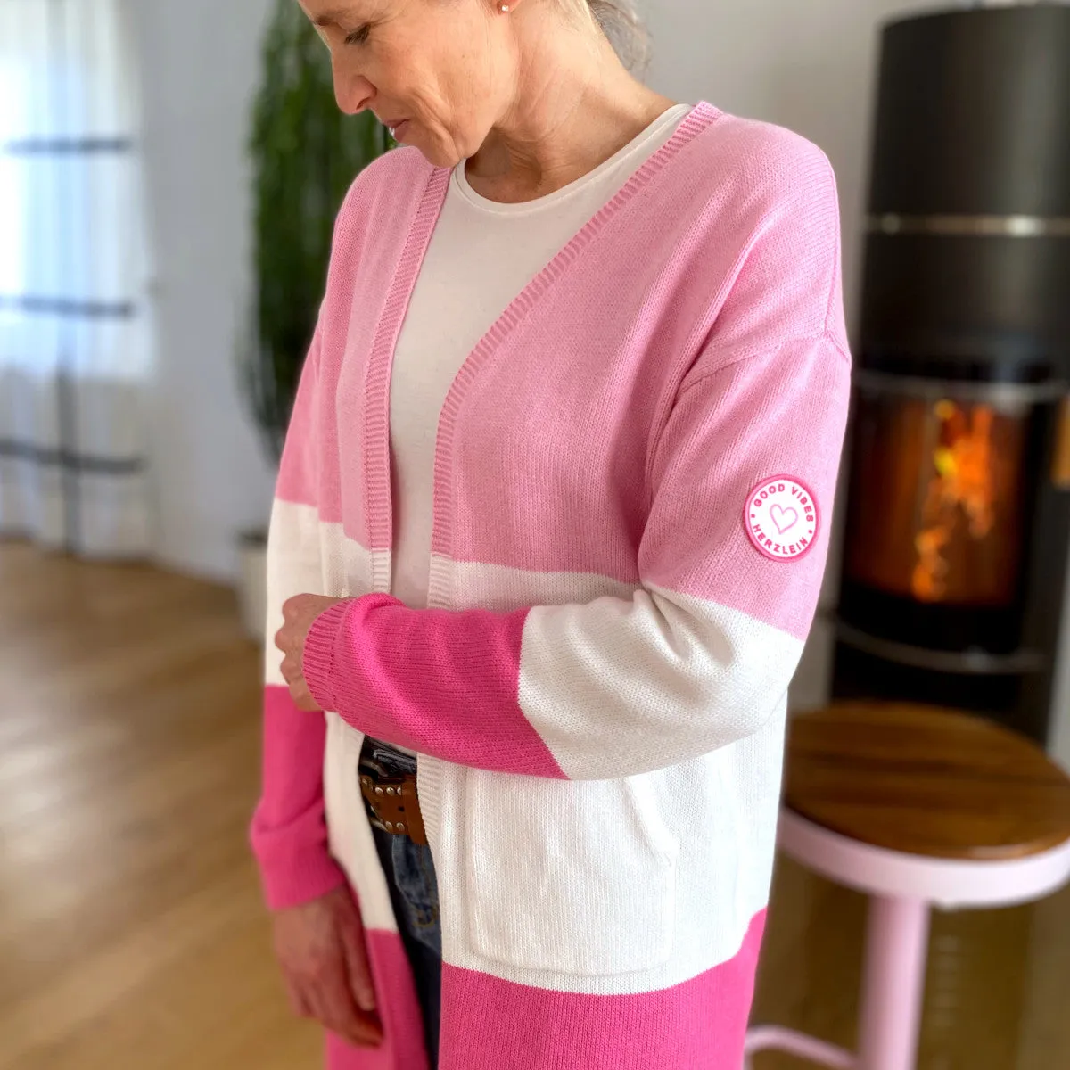 Herzlein® Cardigan "Emma" in Rosa - Weiß - Pink