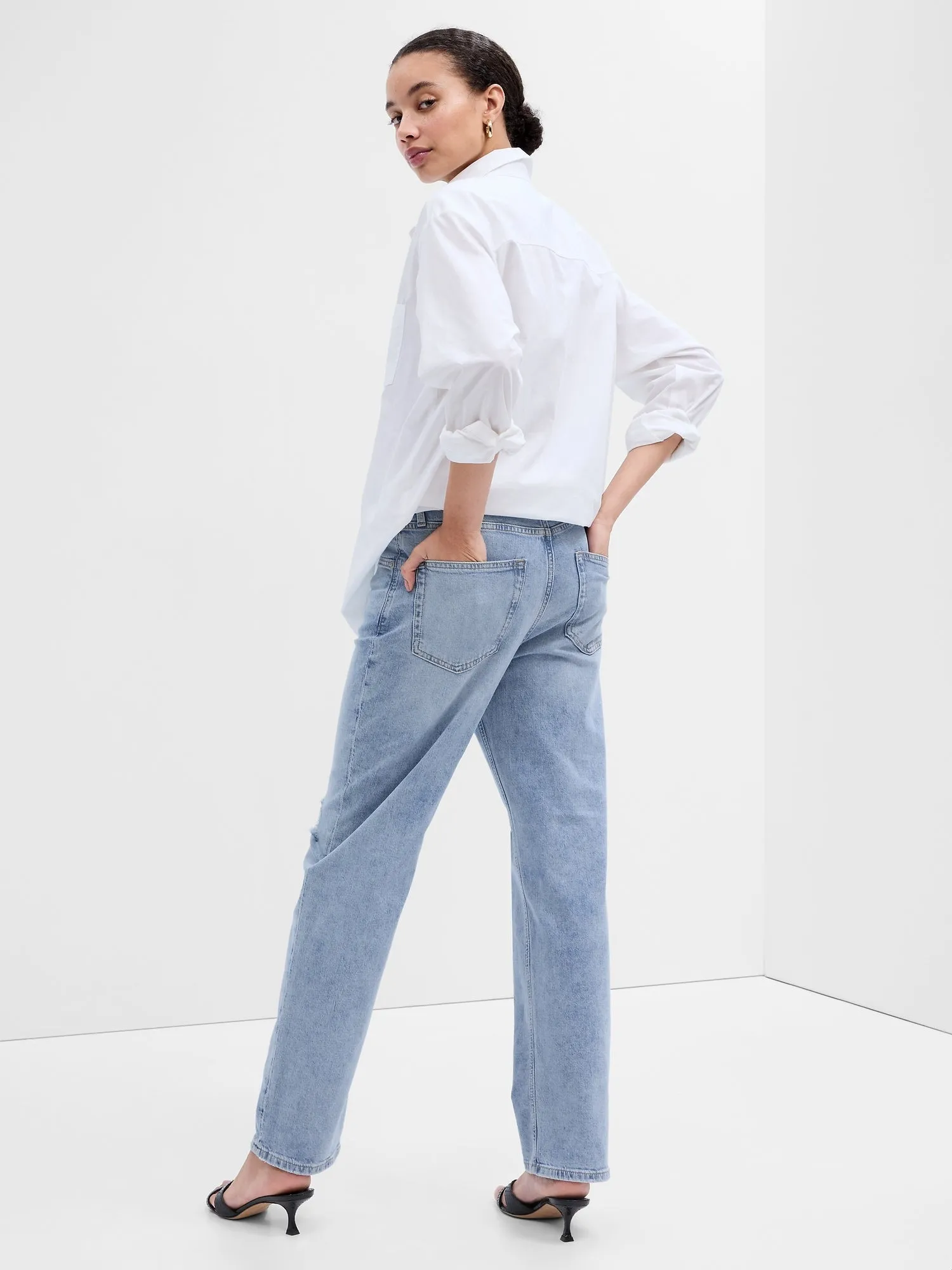 High Rise Destructed '90s Loose Jeans with Washwell