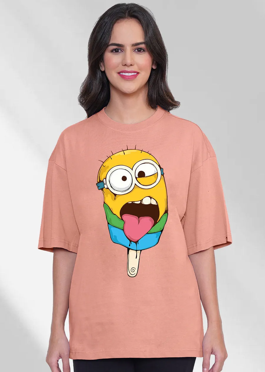 I-scream Minion Women Oversized T-Shirt - Salmon Pink