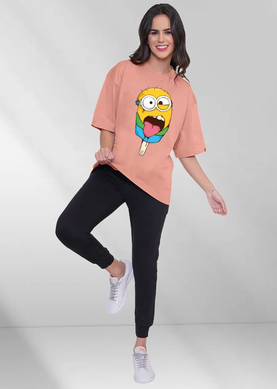 I-scream Minion Women Oversized T-Shirt - Salmon Pink