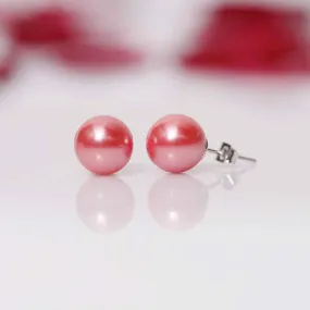 Imeora Reddish Pink 10mm Shell Pearl Stud