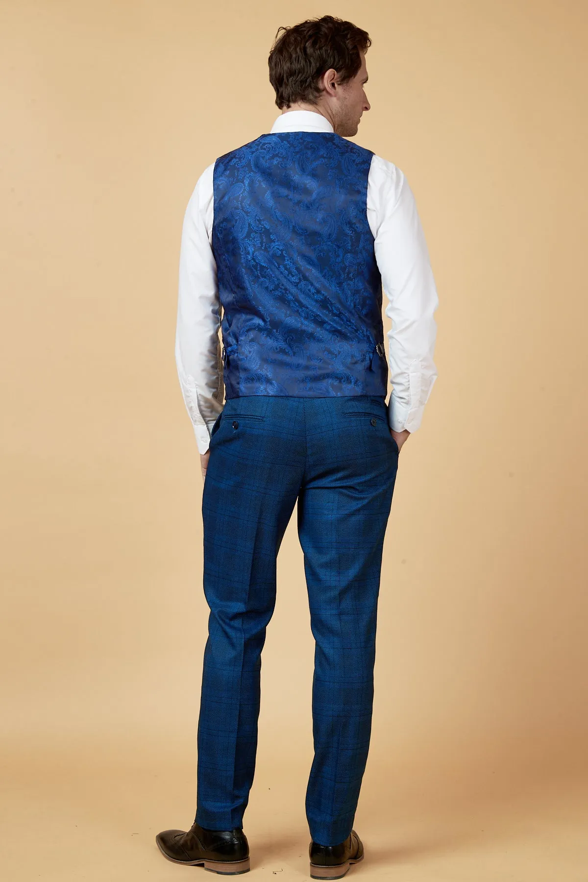 JERRY - Blue Check Suit With Single Breasted Waistcoat