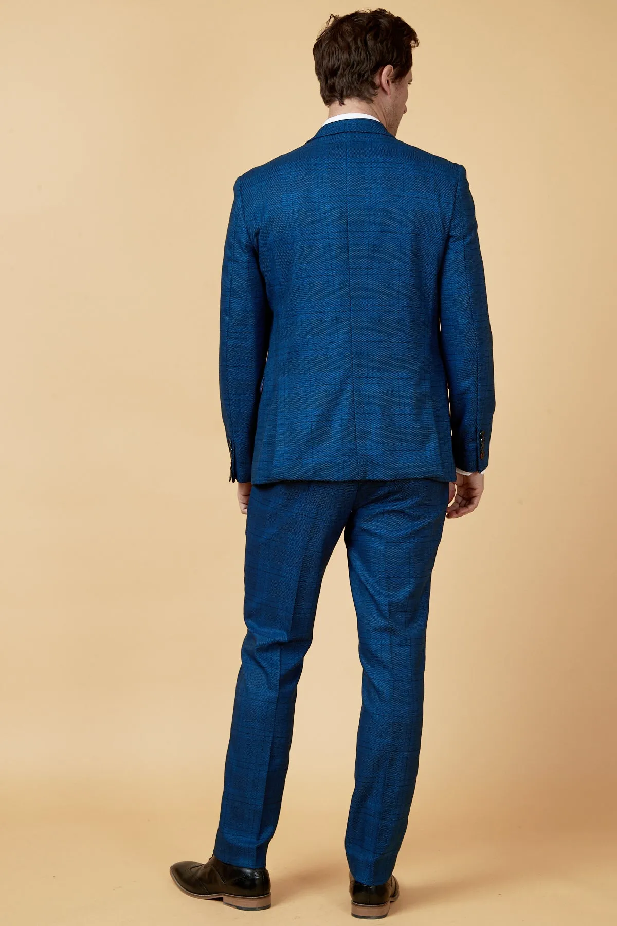 JERRY - Blue Check Suit With Single Breasted Waistcoat