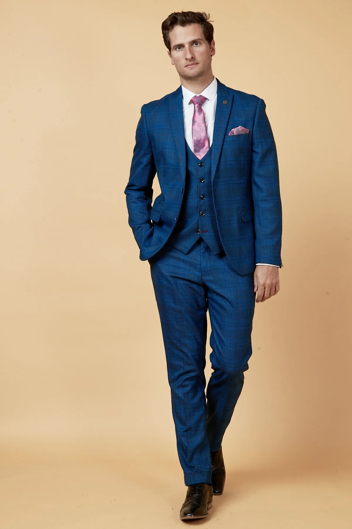 JERRY - Blue Check Suit With Single Breasted Waistcoat