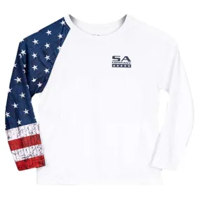 Kids Performance Long Sleeve Shirt | White | American Flag