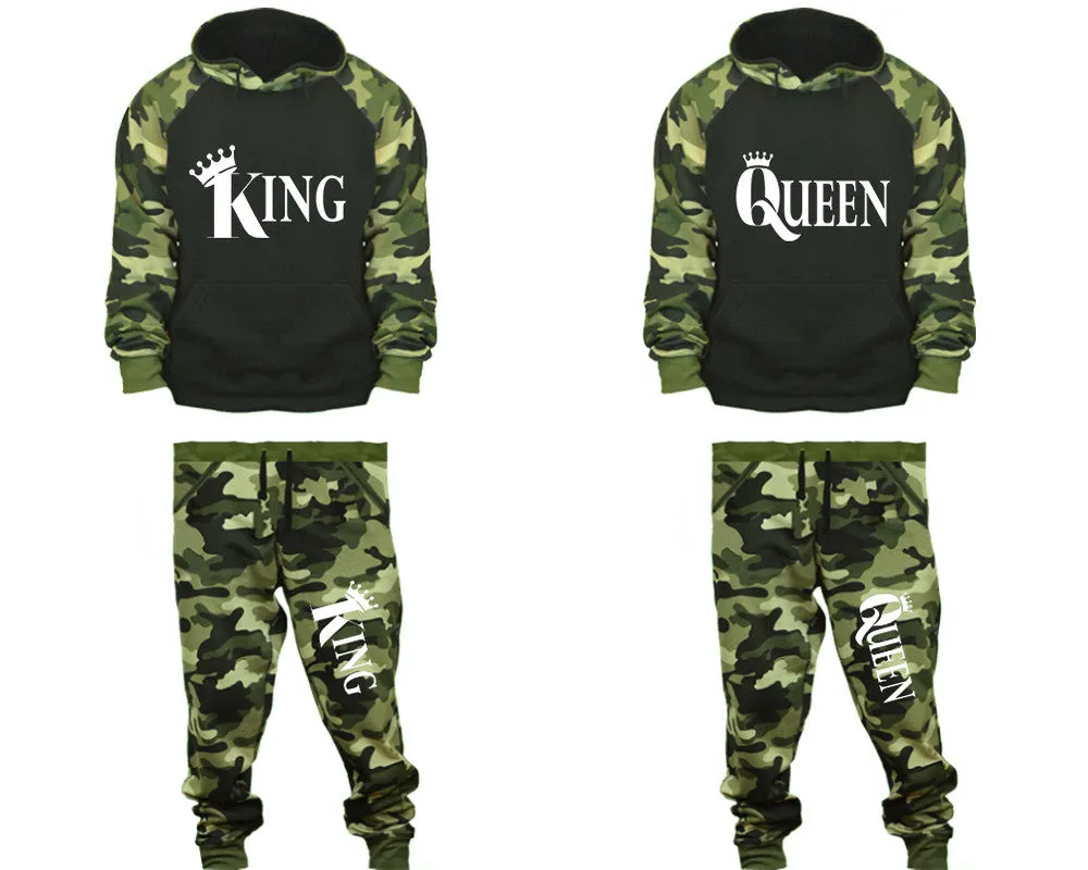 King Queen Couple Matching Camo Hoodies and Camo Jogger Pants Sold Separately