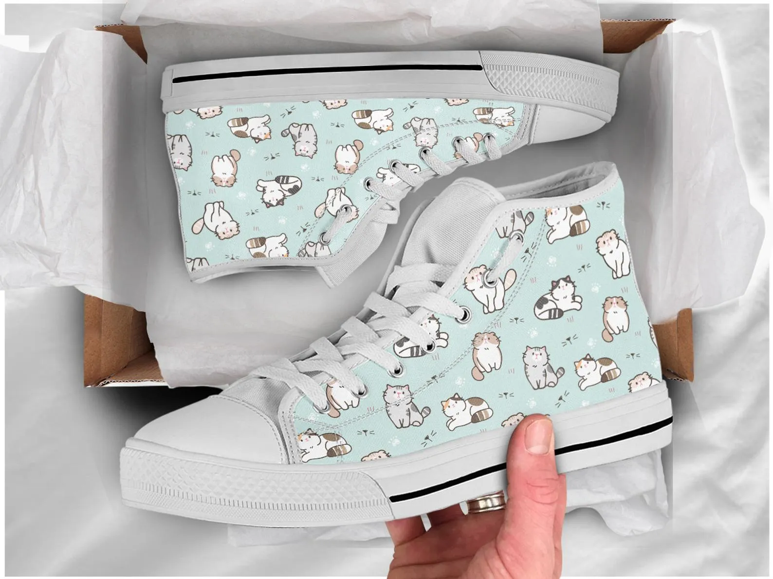 Kitty Cat Shoes Cat Sneakers Cat Print Pattern Cute Shoes Cat Owner Gifts Custom High Top Converse Style Sneakers For Adults Women & Men