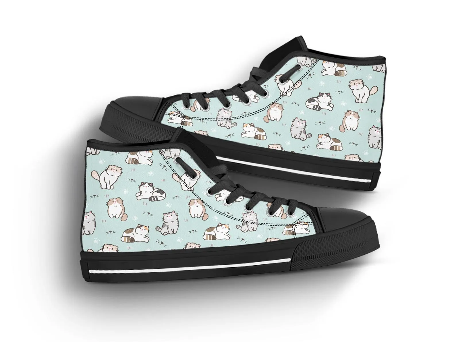 Kitty Cat Shoes Cat Sneakers Cat Print Pattern Cute Shoes Cat Owner Gifts Custom High Top Converse Style Sneakers For Adults Women & Men