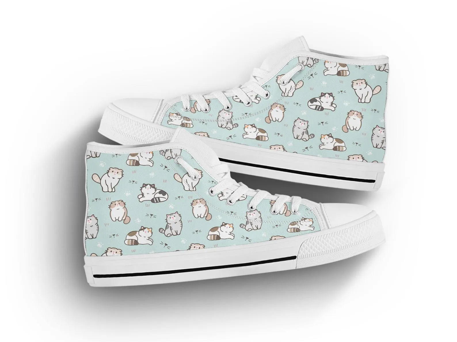 Kitty Cat Shoes Cat Sneakers Cat Print Pattern Cute Shoes Cat Owner Gifts Custom High Top Converse Style Sneakers For Adults Women & Men