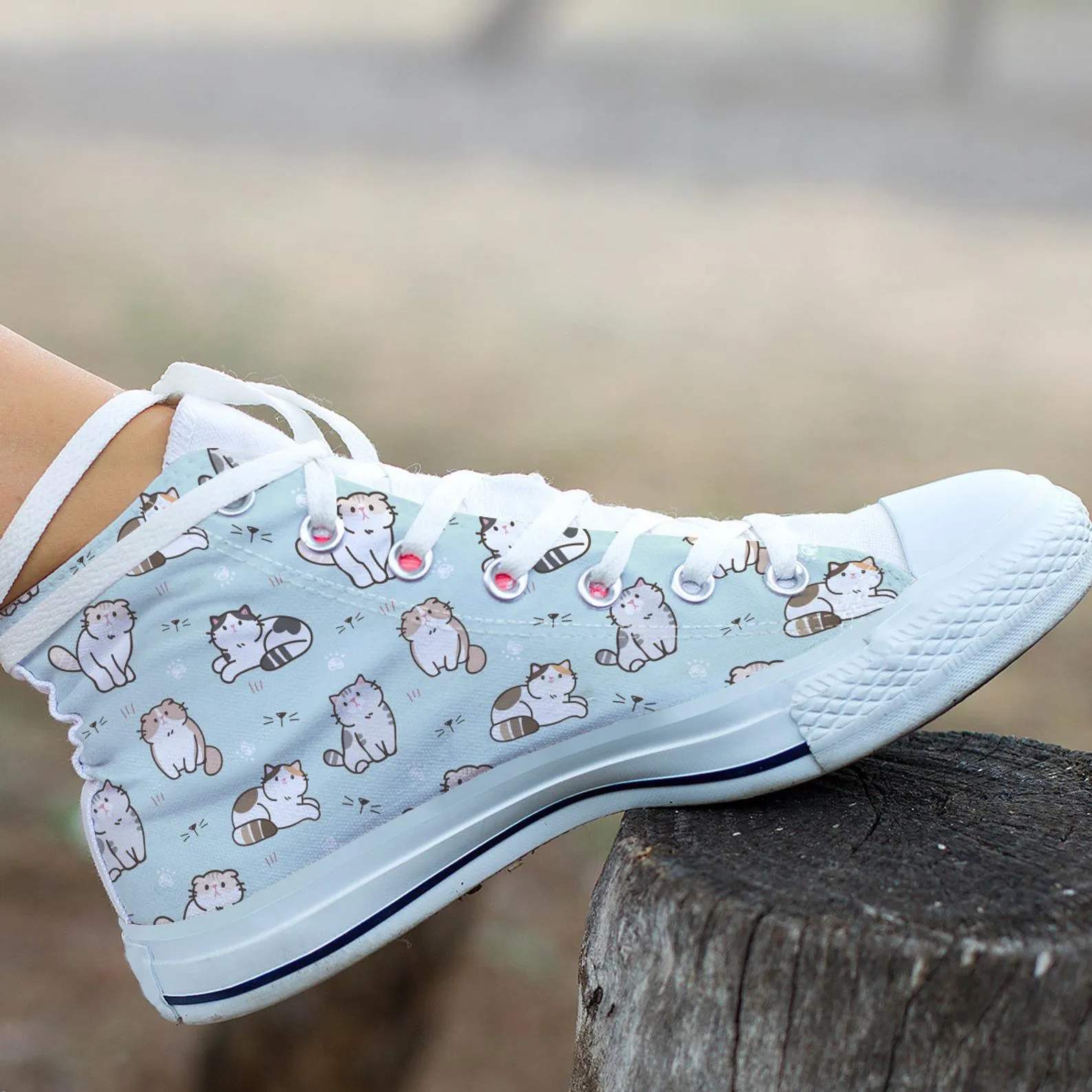 Kitty Cat Shoes Cat Sneakers Cat Print Pattern Cute Shoes Cat Owner Gifts Custom High Top Converse Style Sneakers For Adults Women & Men