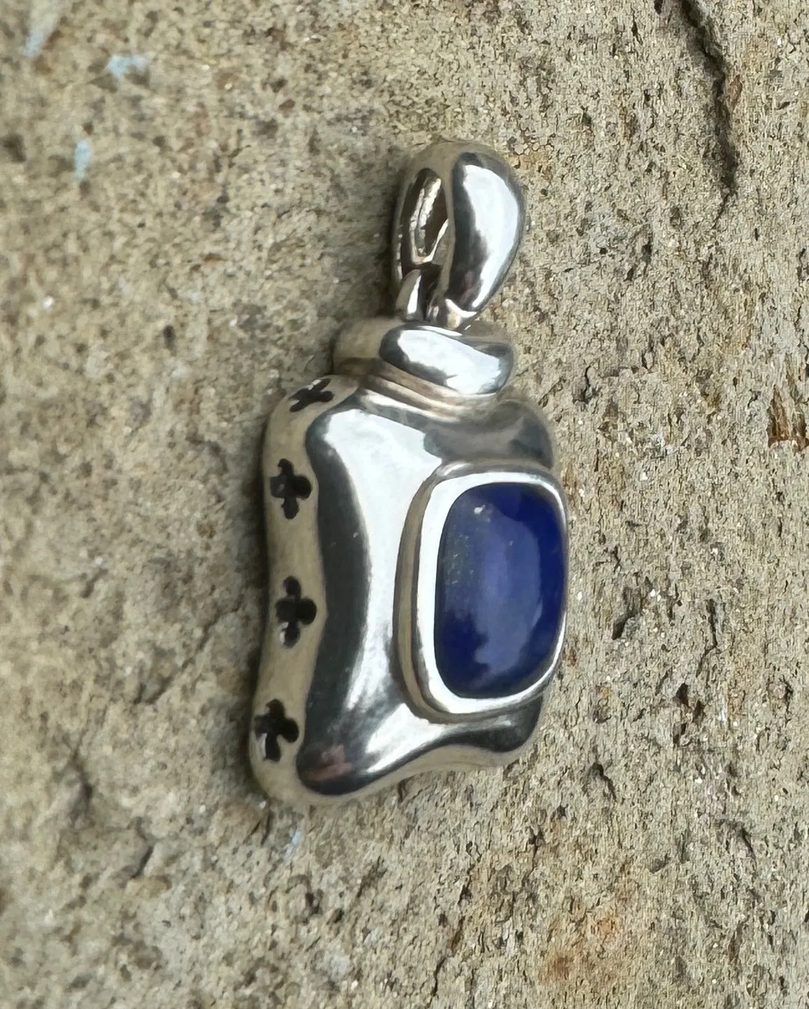 Lapis and Sterling Silver Square Pendant 15x25mm