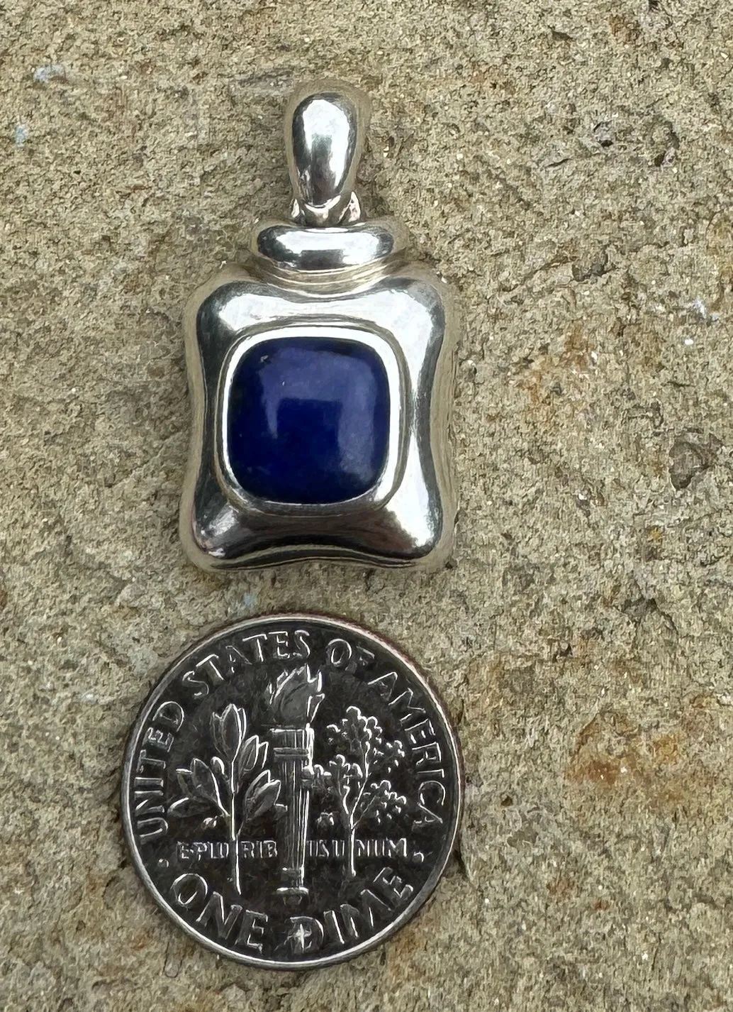 Lapis and Sterling Silver Square Pendant 15x25mm