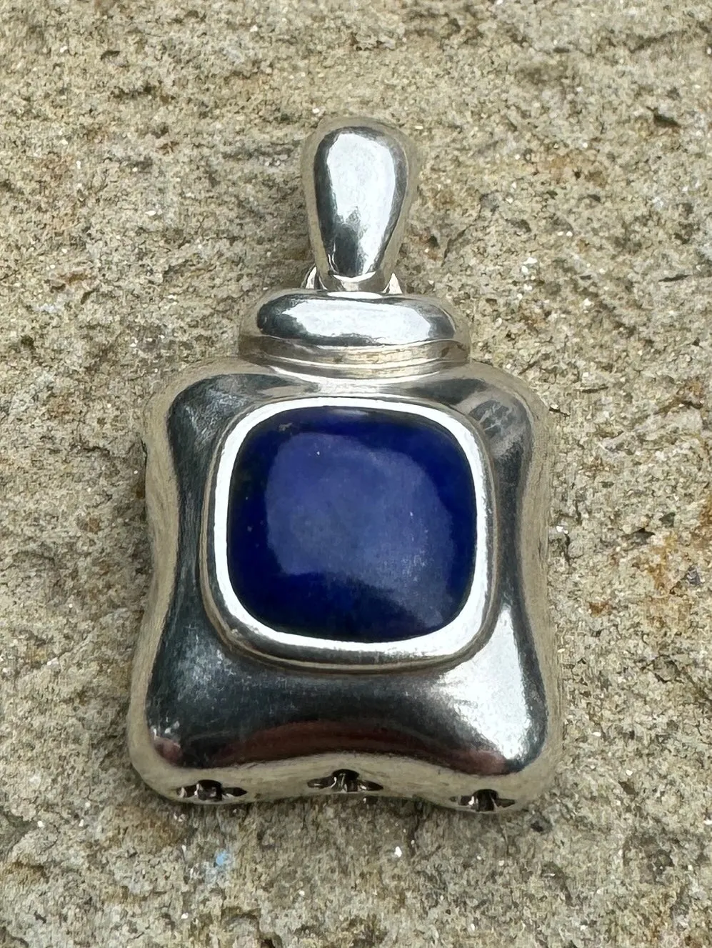 Lapis and Sterling Silver Square Pendant 15x25mm