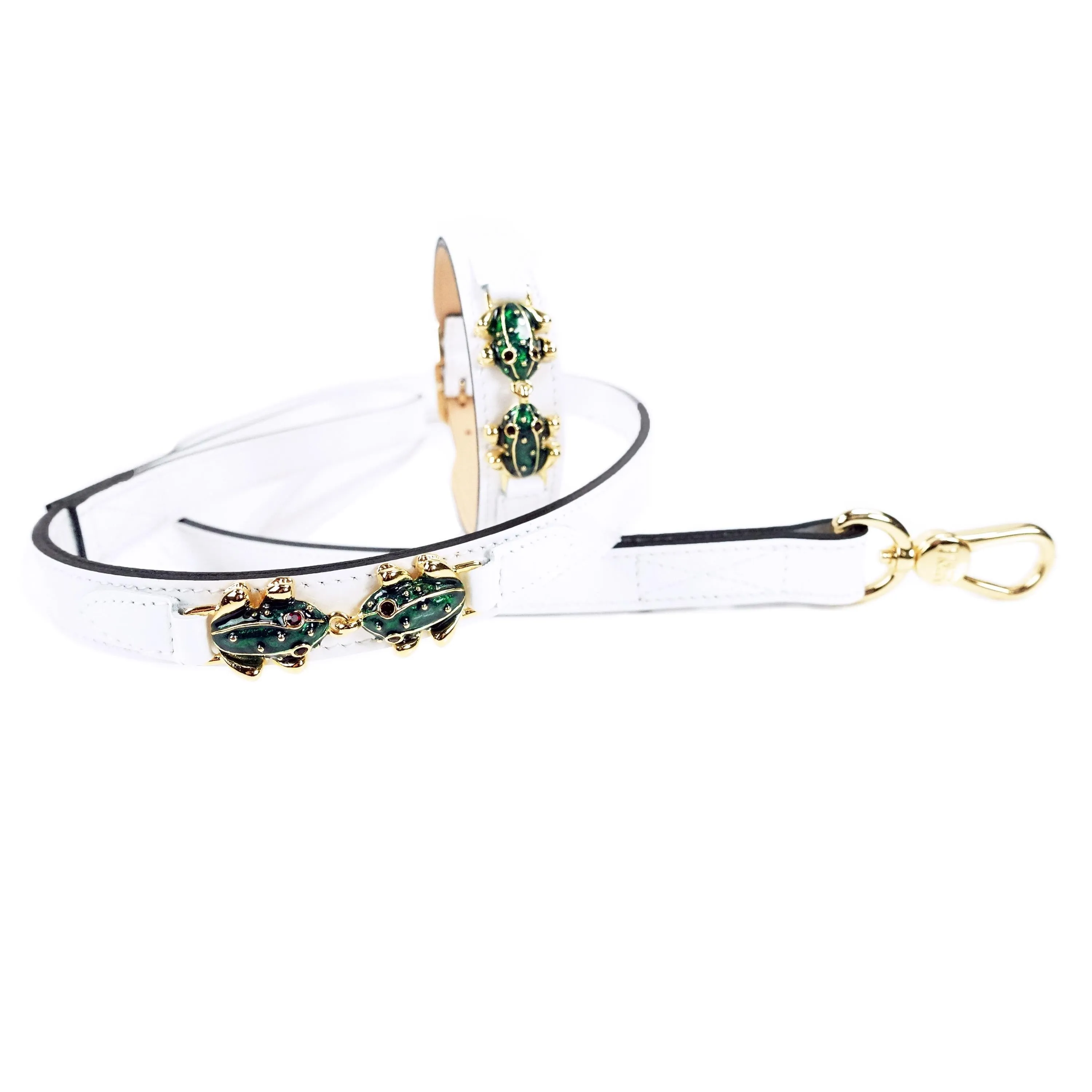 Leap Frog Dog Leash in White Patent & Gold