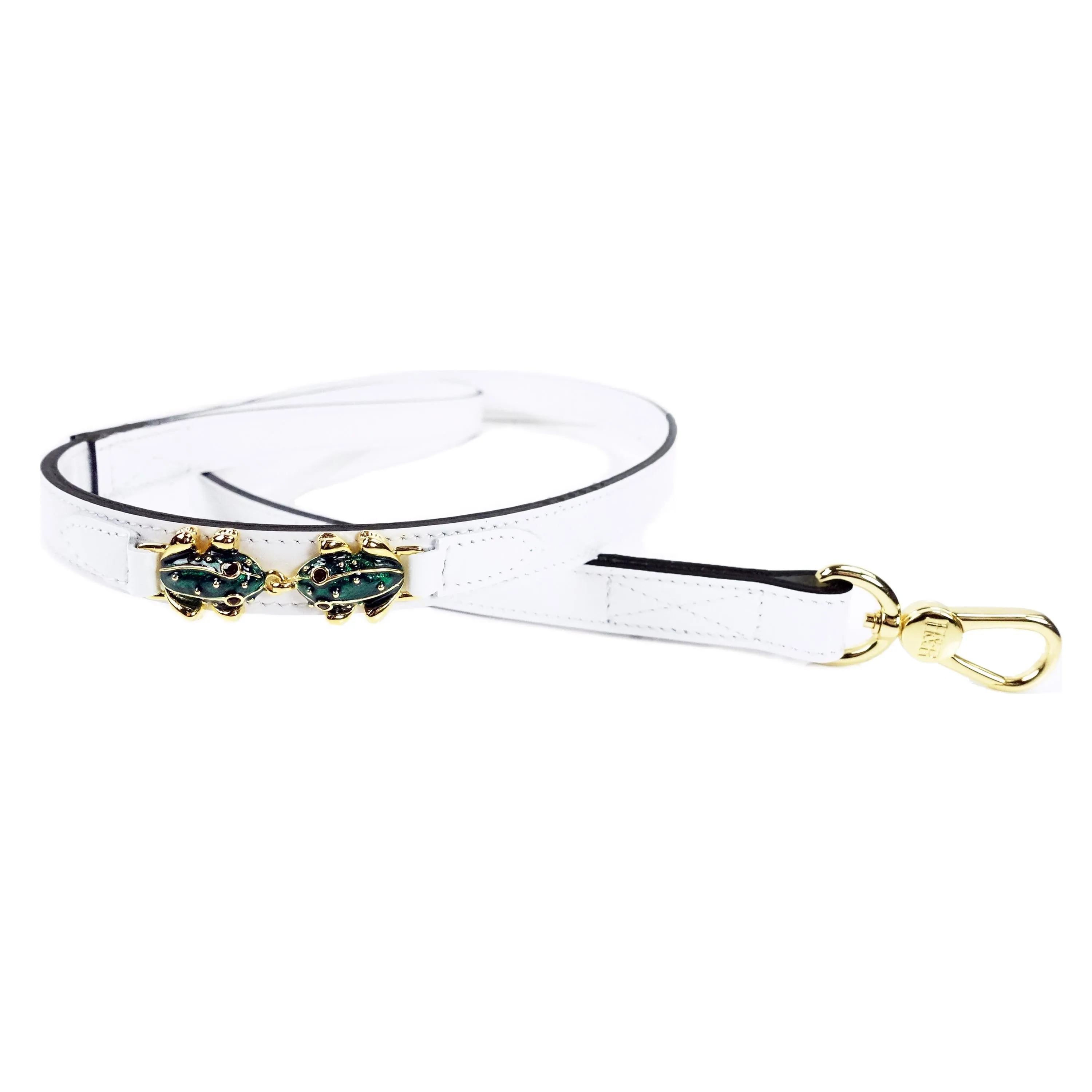 Leap Frog Dog Leash in White Patent & Gold