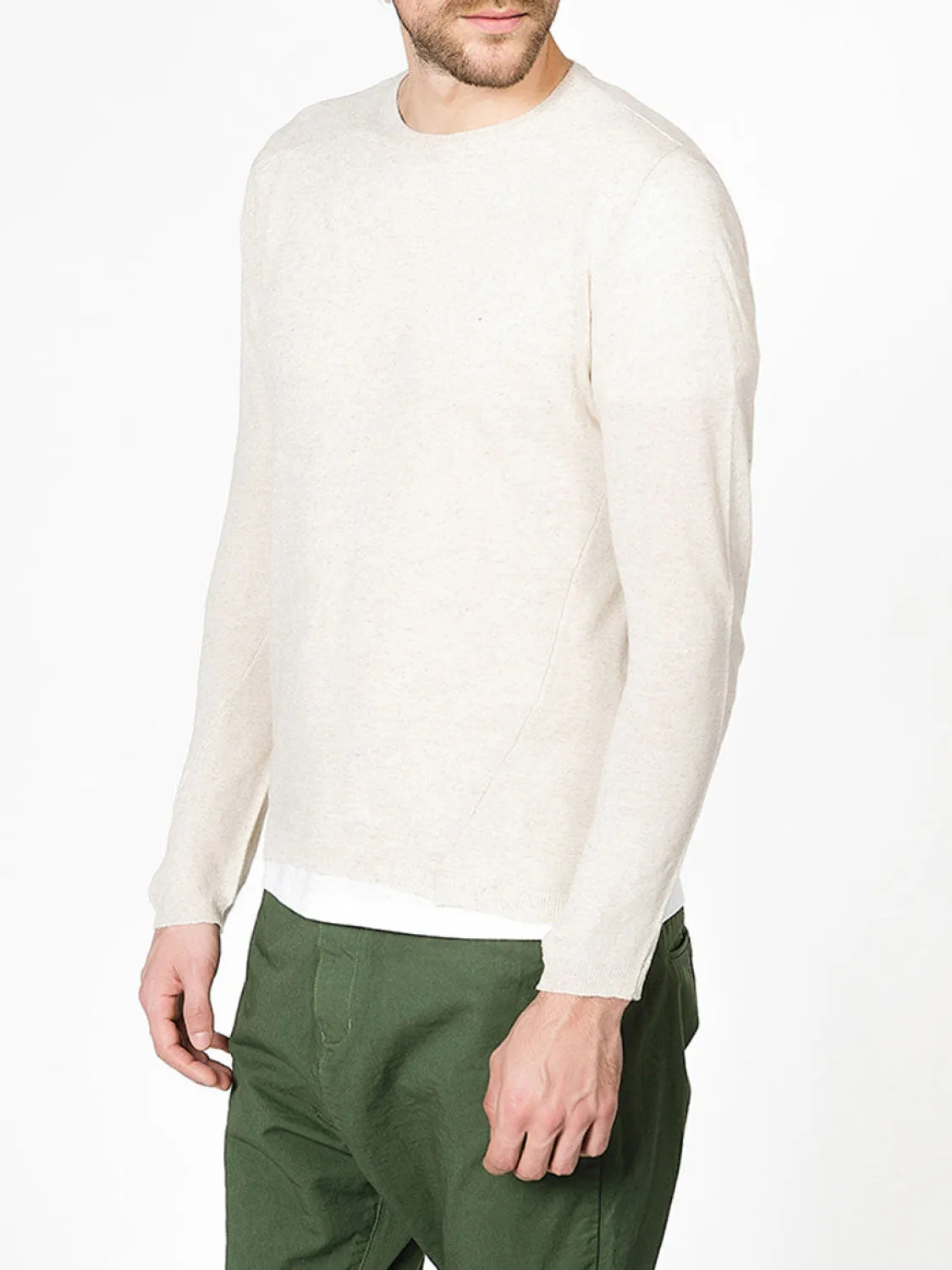 Linen Blend Crew Neck Knitted Sweater Beige