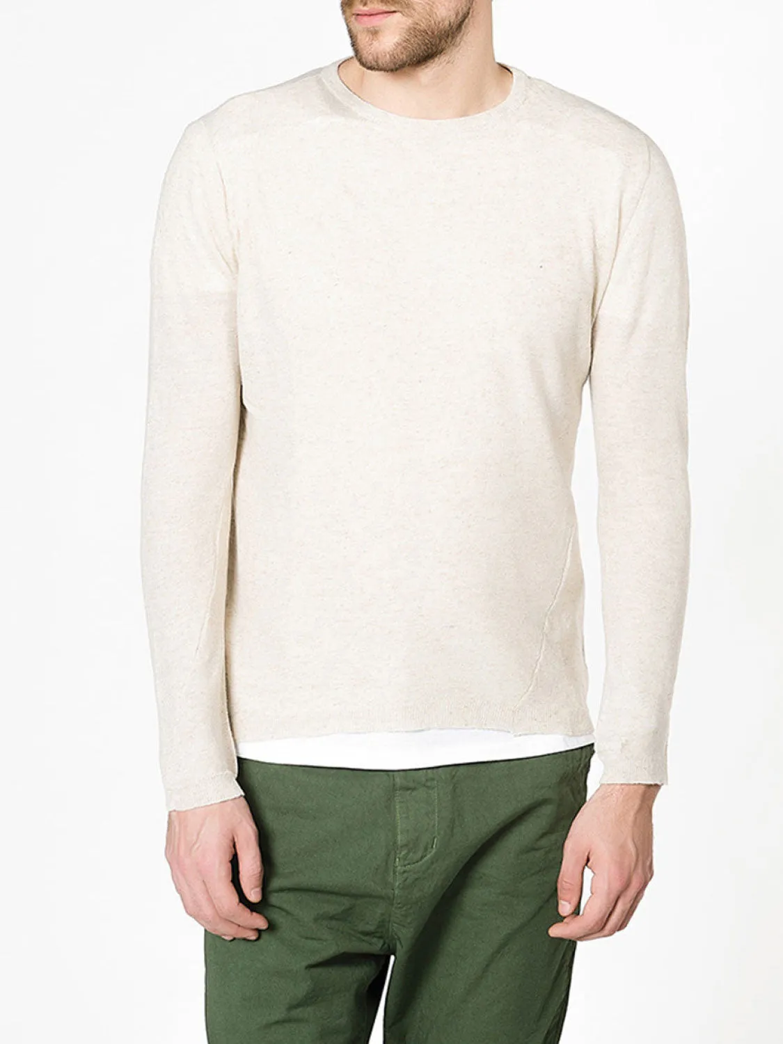 Linen Blend Crew Neck Knitted Sweater Beige