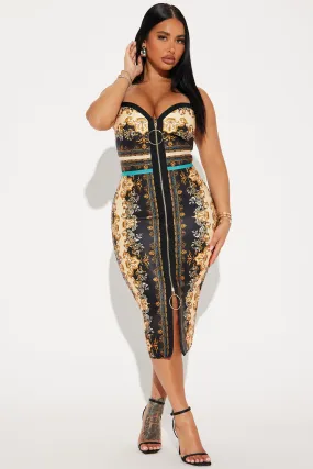 Luxe Life Bandage Midi Dress - Gold/combo