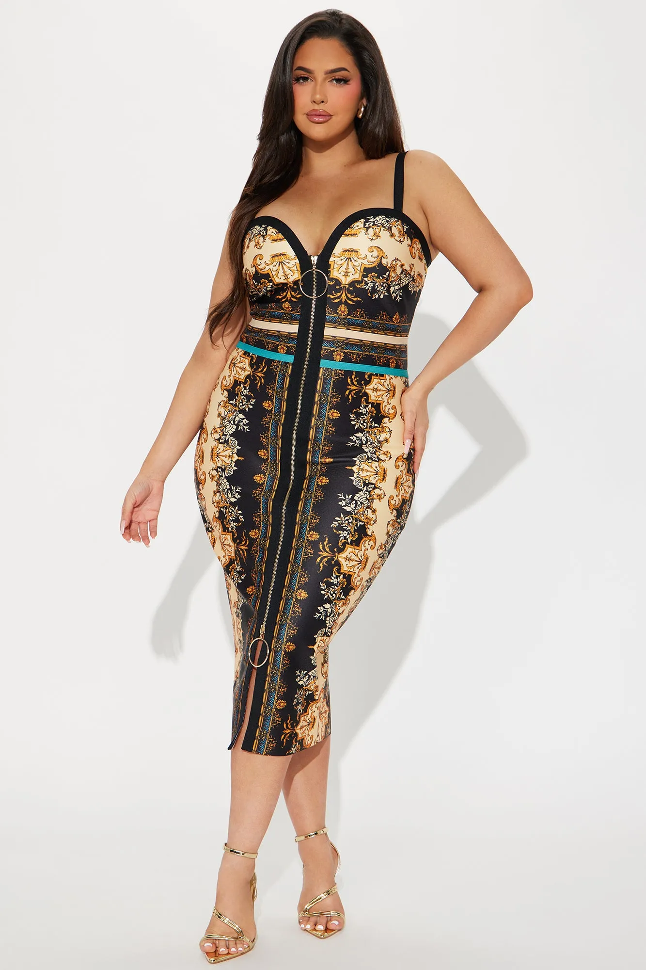 Luxe Life Bandage Midi Dress - Gold/combo