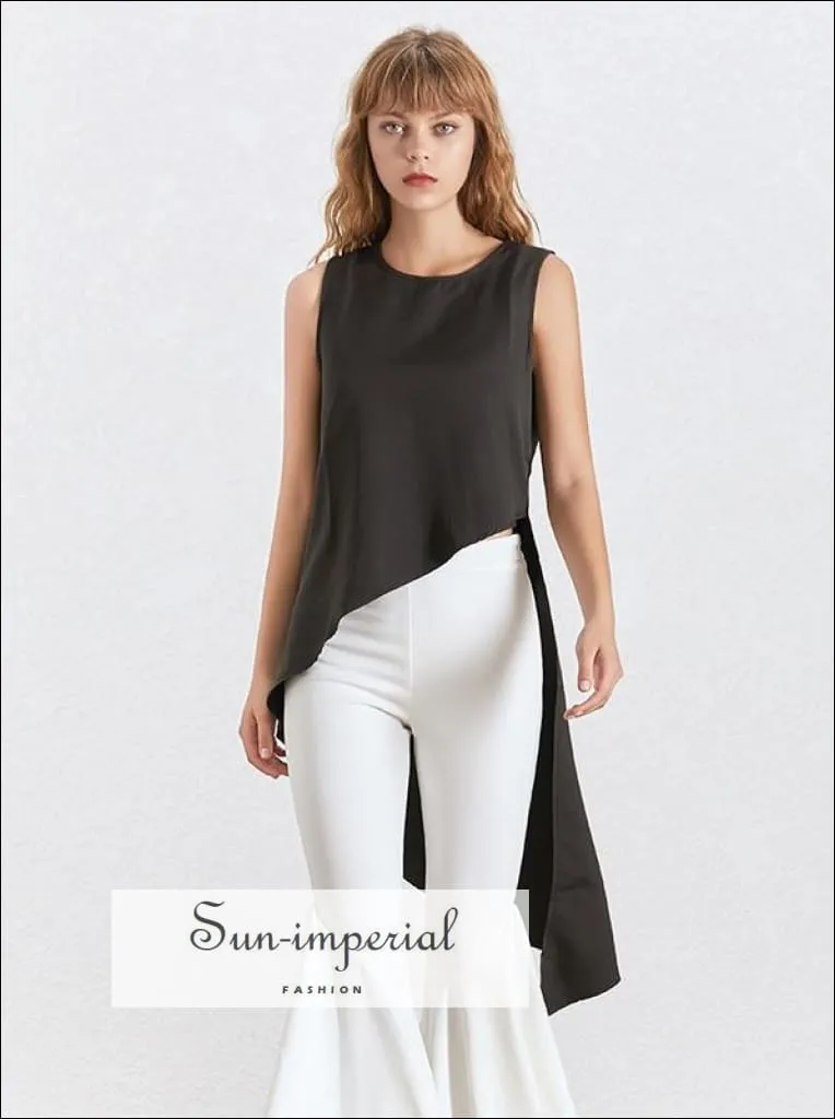 Mackenzie top - Summer Chiffon Women Shirt O Neck Sleeveless off Shoulder Asymmetrical Solid Blouse