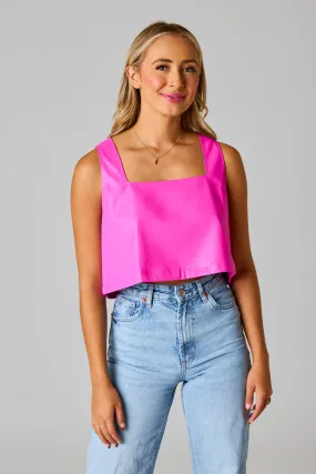 Manning Vegan Leather Cropped Tank Top - Magenta