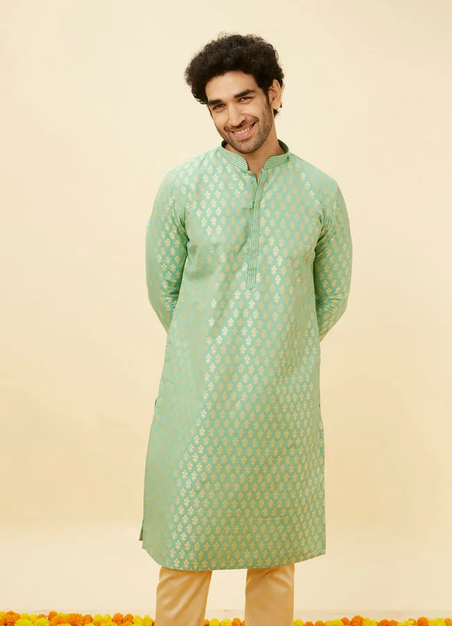 Manyawar Mint Green Floral Buta Motif Patterned Kurta Set