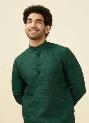 Manyawar Moss Green Self Patterned Kurta