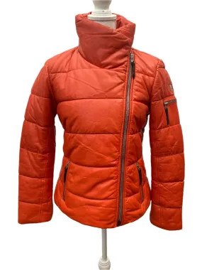 Mauritius Orange Leather Puffer Jacket, 8