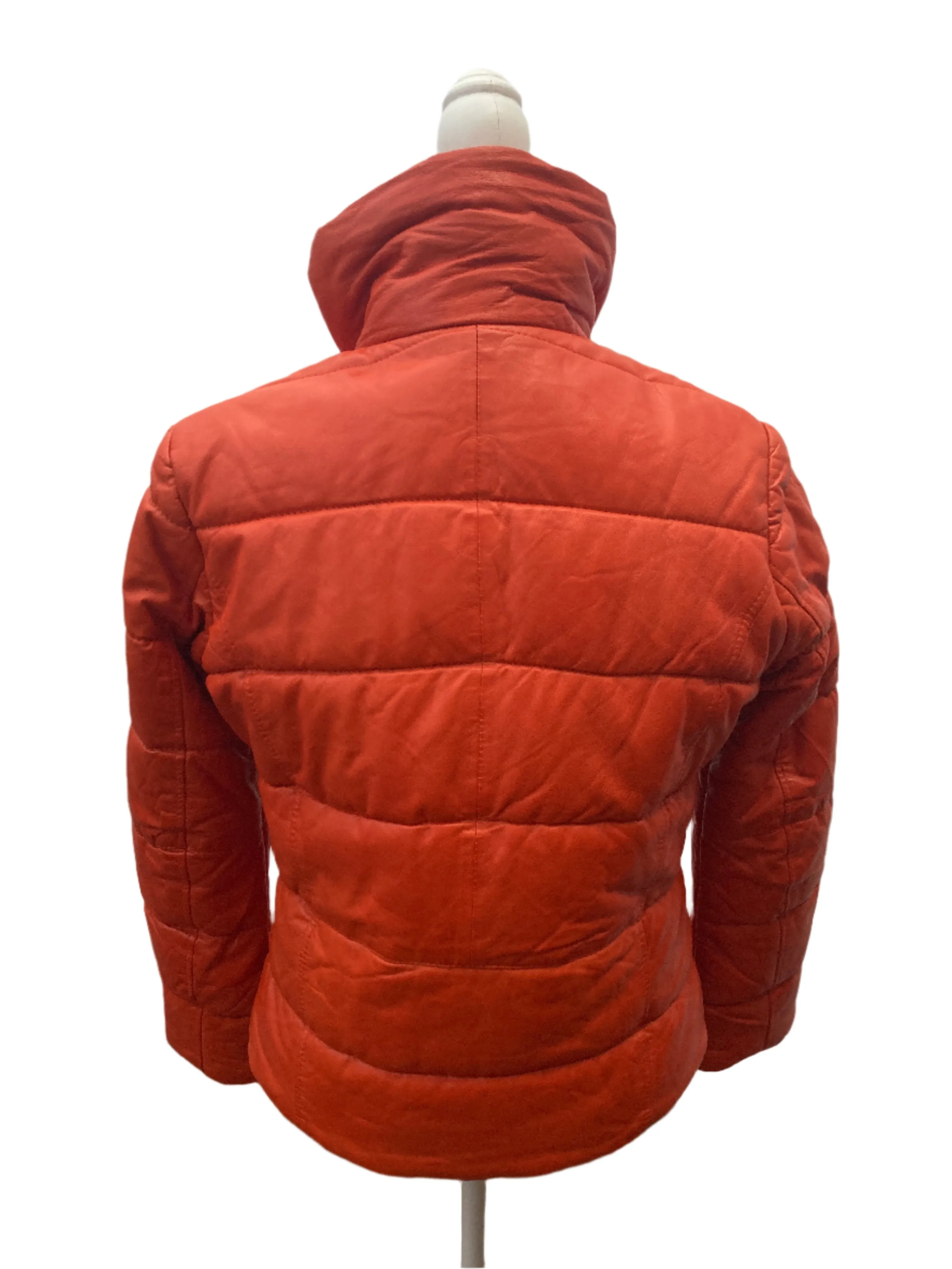 Mauritius Orange Leather Puffer Jacket, 8