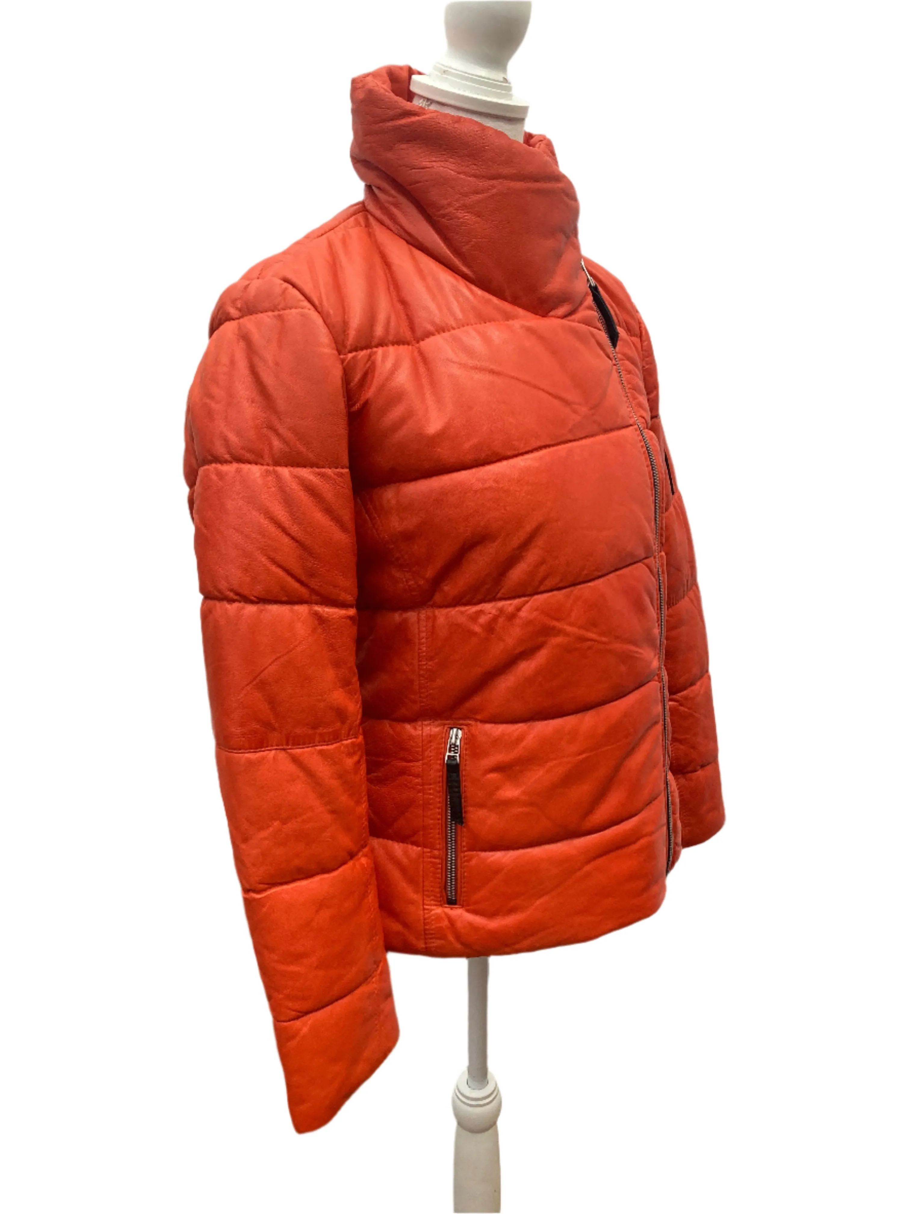 Mauritius Orange Leather Puffer Jacket, 8