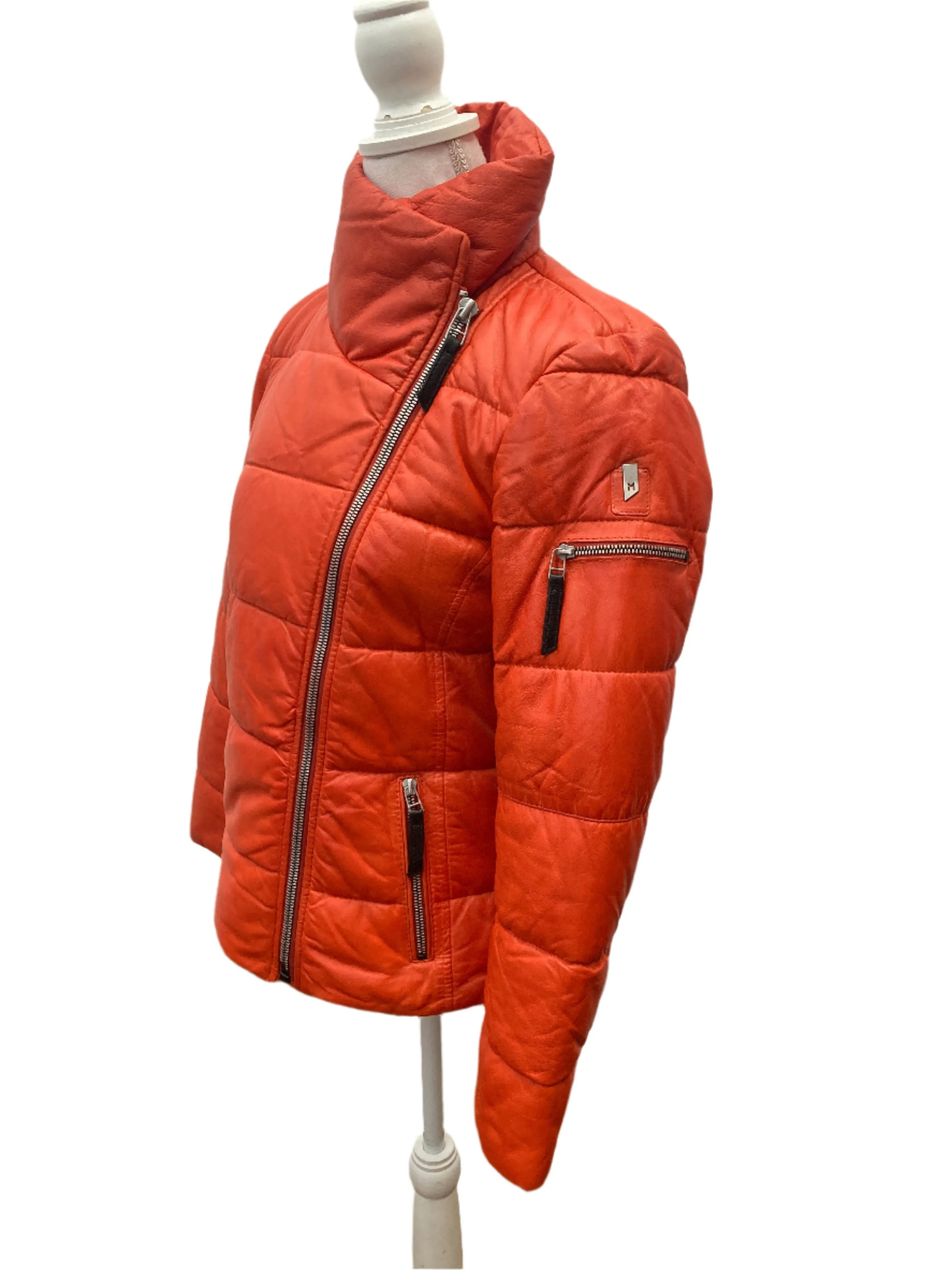 Mauritius Orange Leather Puffer Jacket, 8