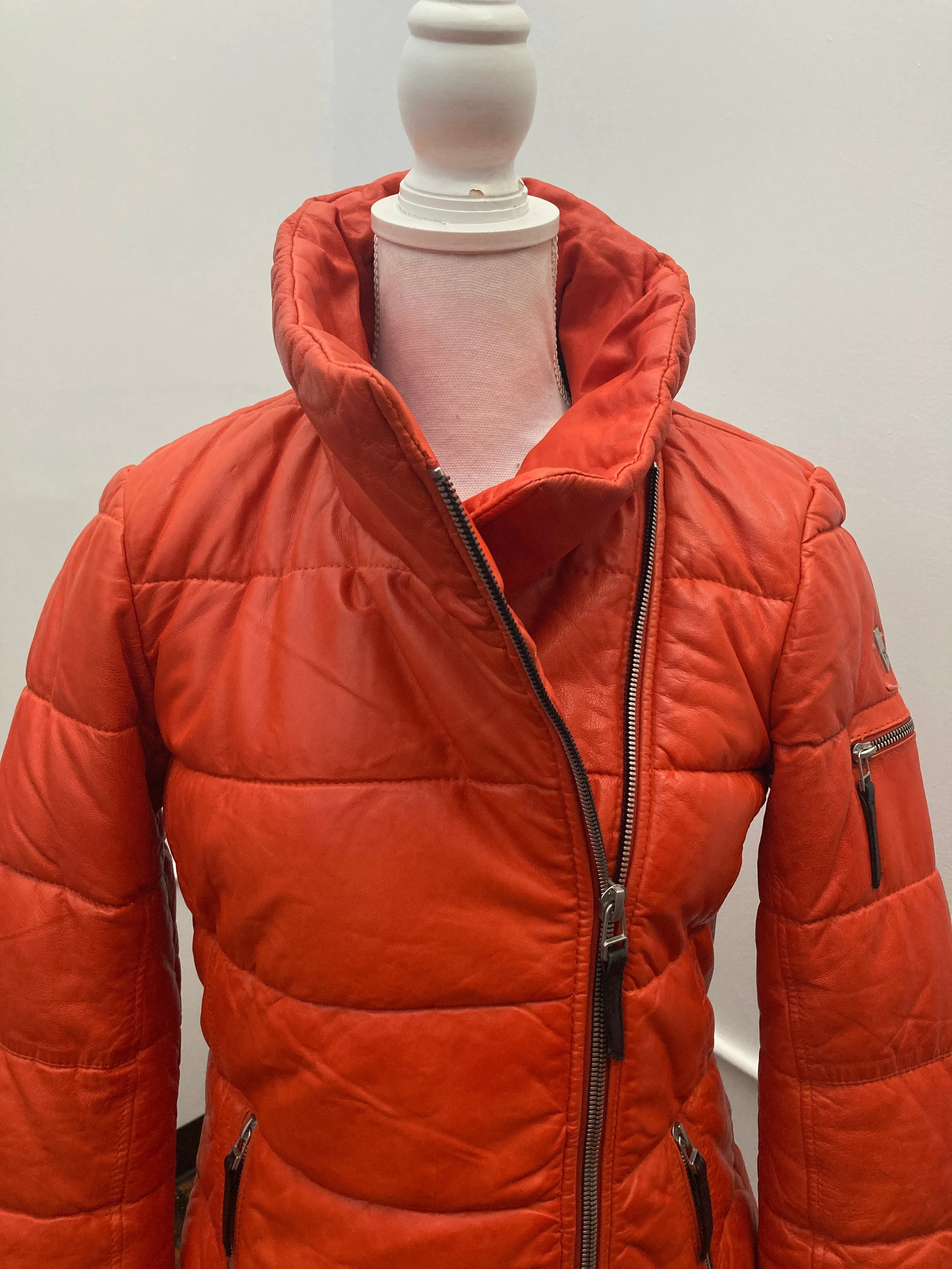 Mauritius Orange Leather Puffer Jacket, 8