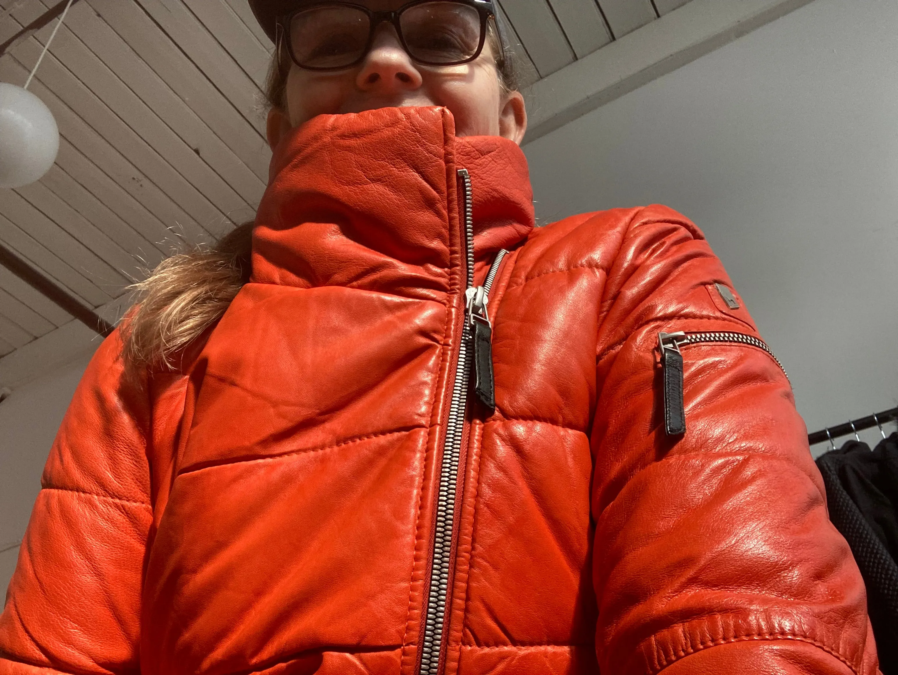 Mauritius Orange Leather Puffer Jacket, 8