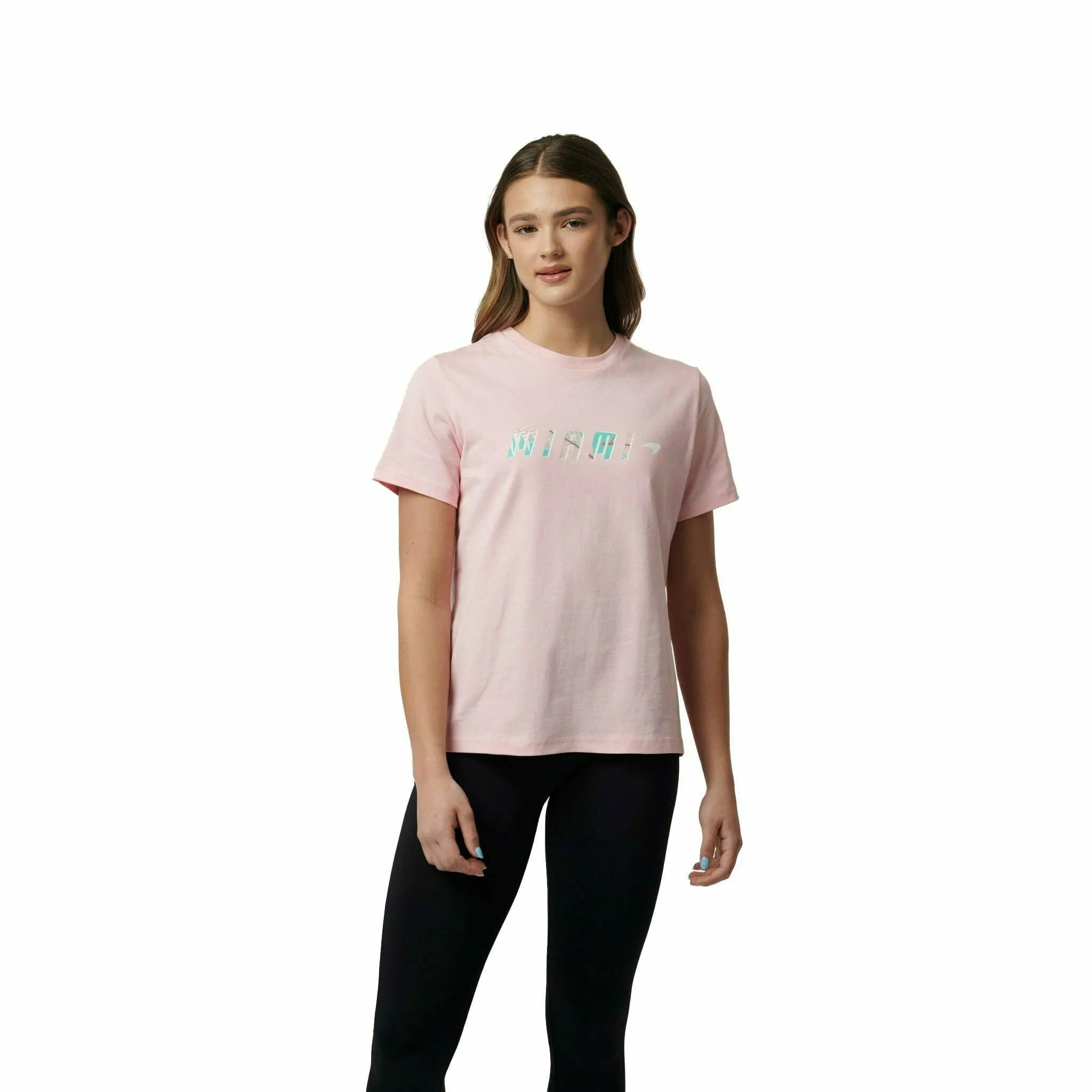 McLaren F1 Women's Miami Palm Graphic T-Shirt-Crystal Rose/Aqua Sky