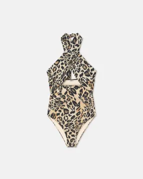 Milana - Crossover Halterneck Swimsuit - Leopard