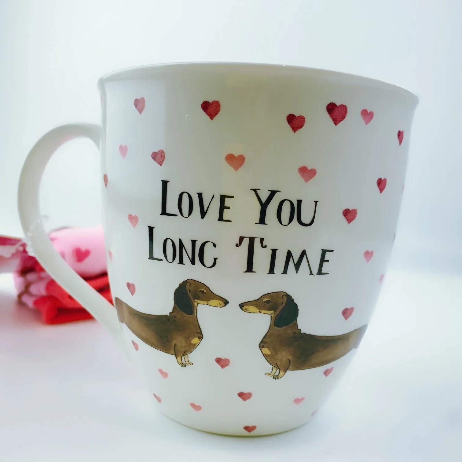 Milly Green British Design Love You Long Time Dachshund Dog Coffee Mug Tea Cup With Sock Set