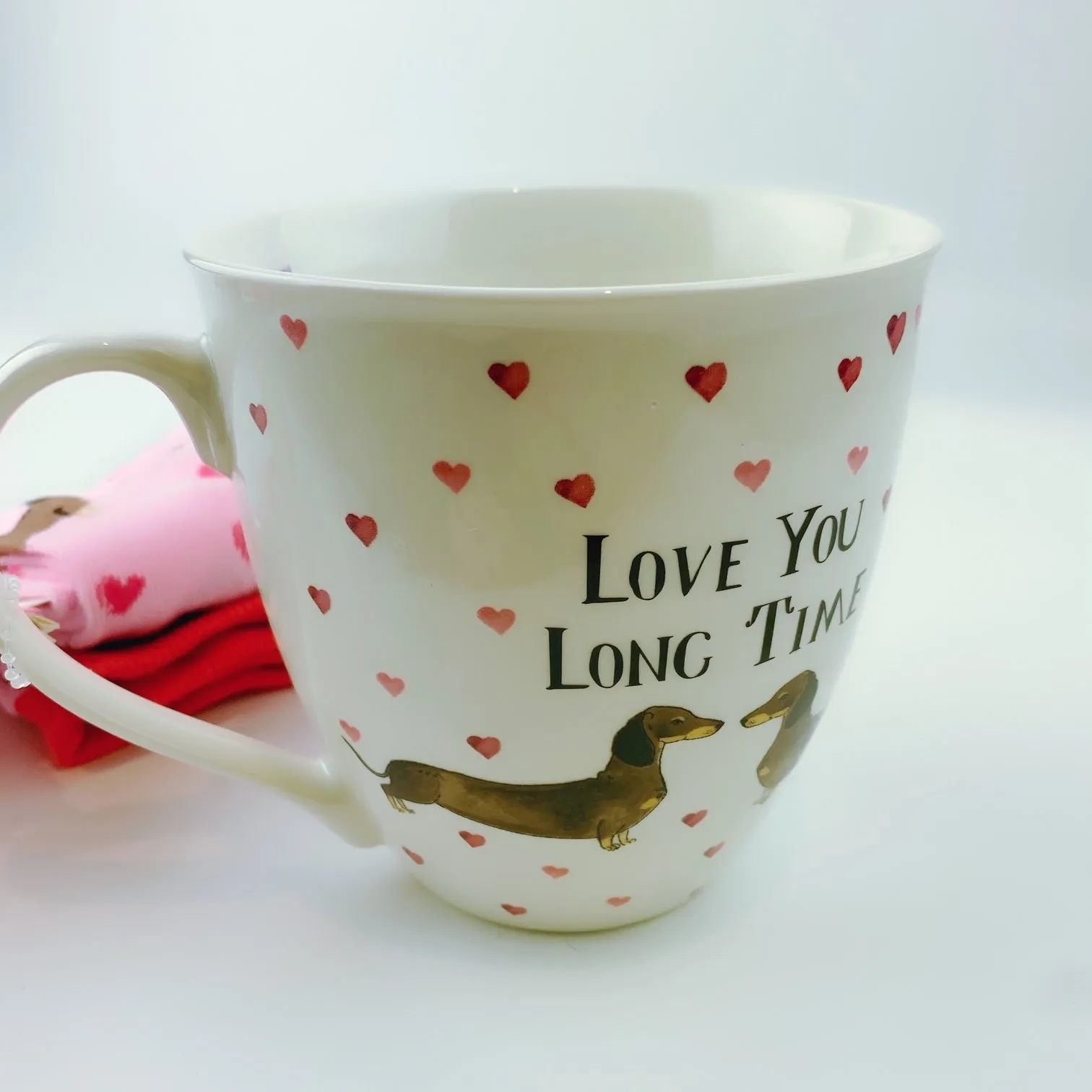 Milly Green British Design Love You Long Time Dachshund Dog Coffee Mug Tea Cup With Sock Set