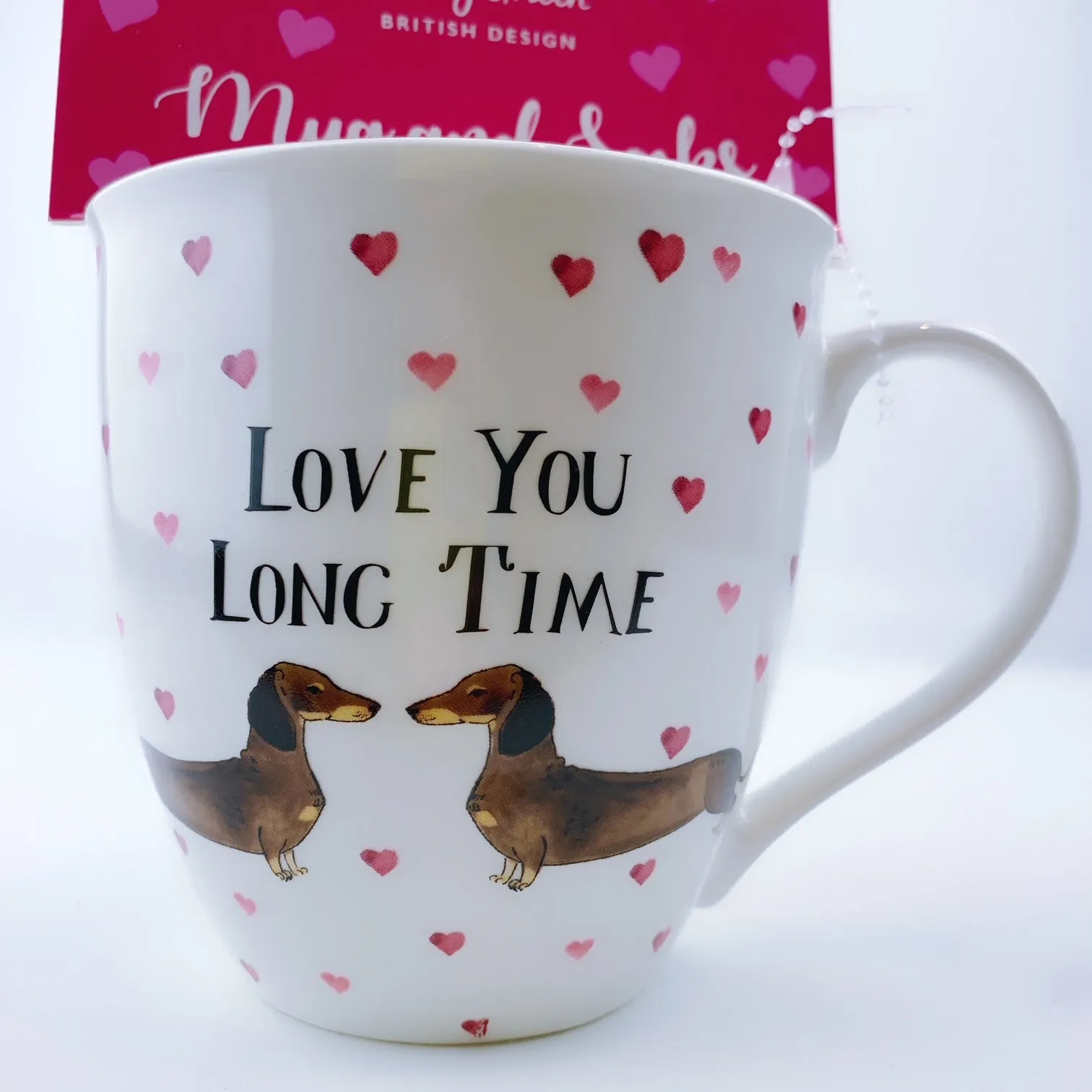 Milly Green British Design Love You Long Time Dachshund Dog Coffee Mug Tea Cup With Sock Set