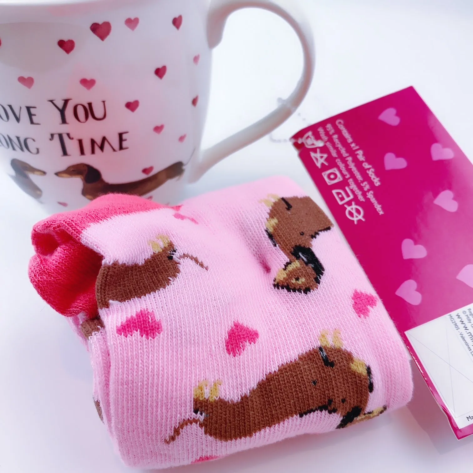 Milly Green British Design Love You Long Time Dachshund Dog Coffee Mug Tea Cup With Sock Set