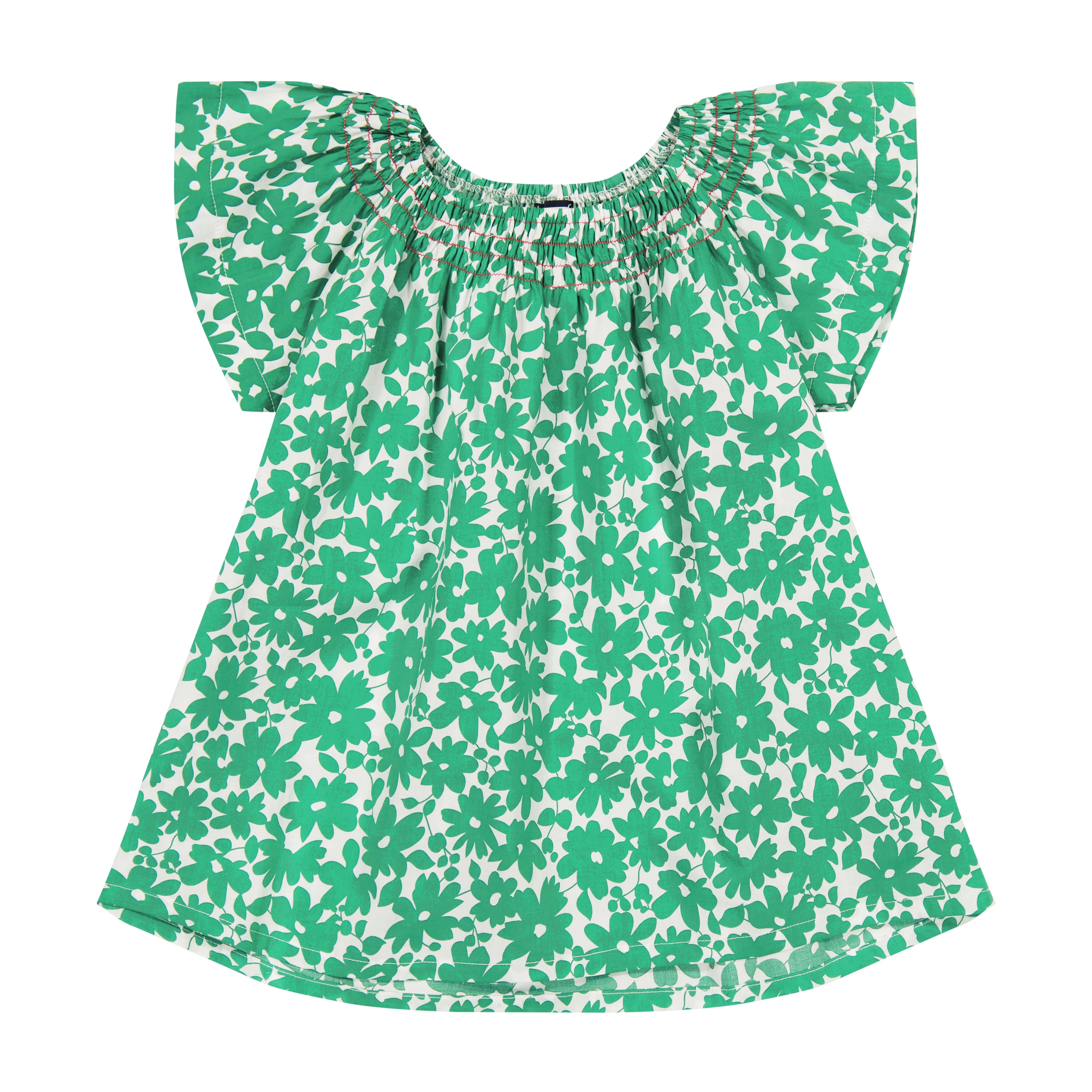 Molly Smocked Neck Flutter Sleeve Top Green Poppy