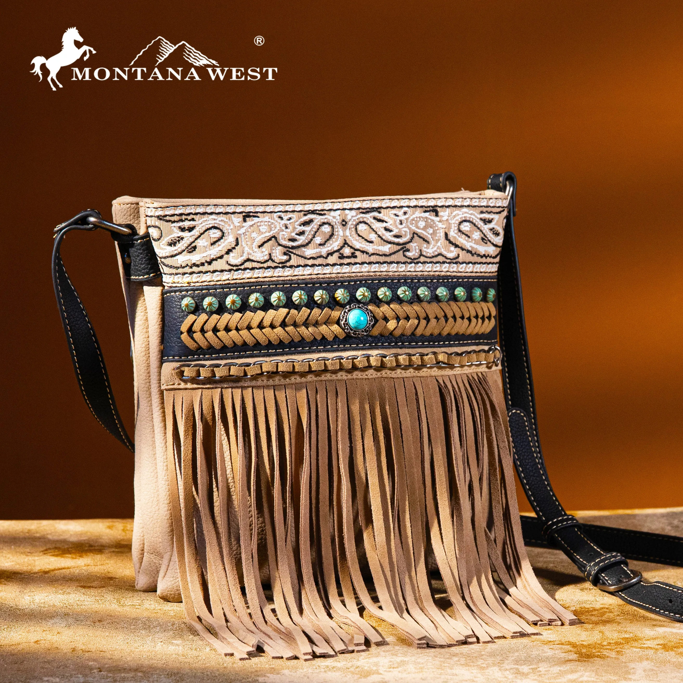 Montana West Embroidered Fringe Concealed Carry Crossbody Bag