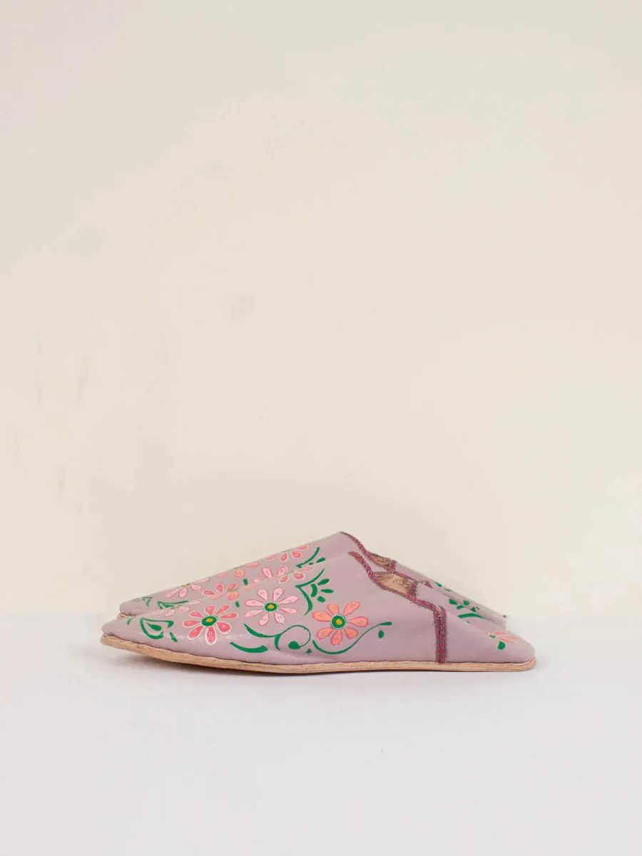 Moroccan Leather Babouche Slippers in Pink - Handpainted