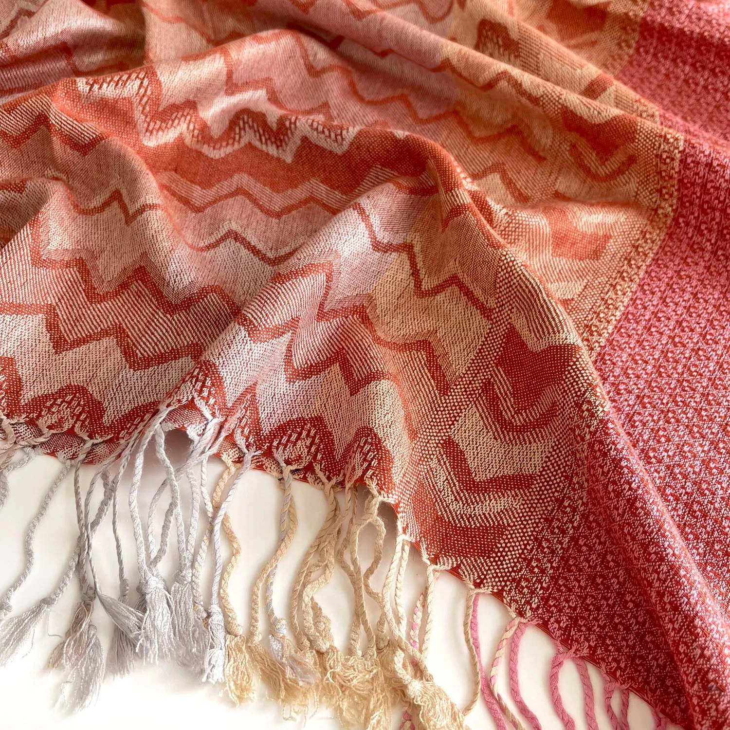 MULTICOLOUR PINK WAVE PRINT PASHMINA SHAWL SCARF