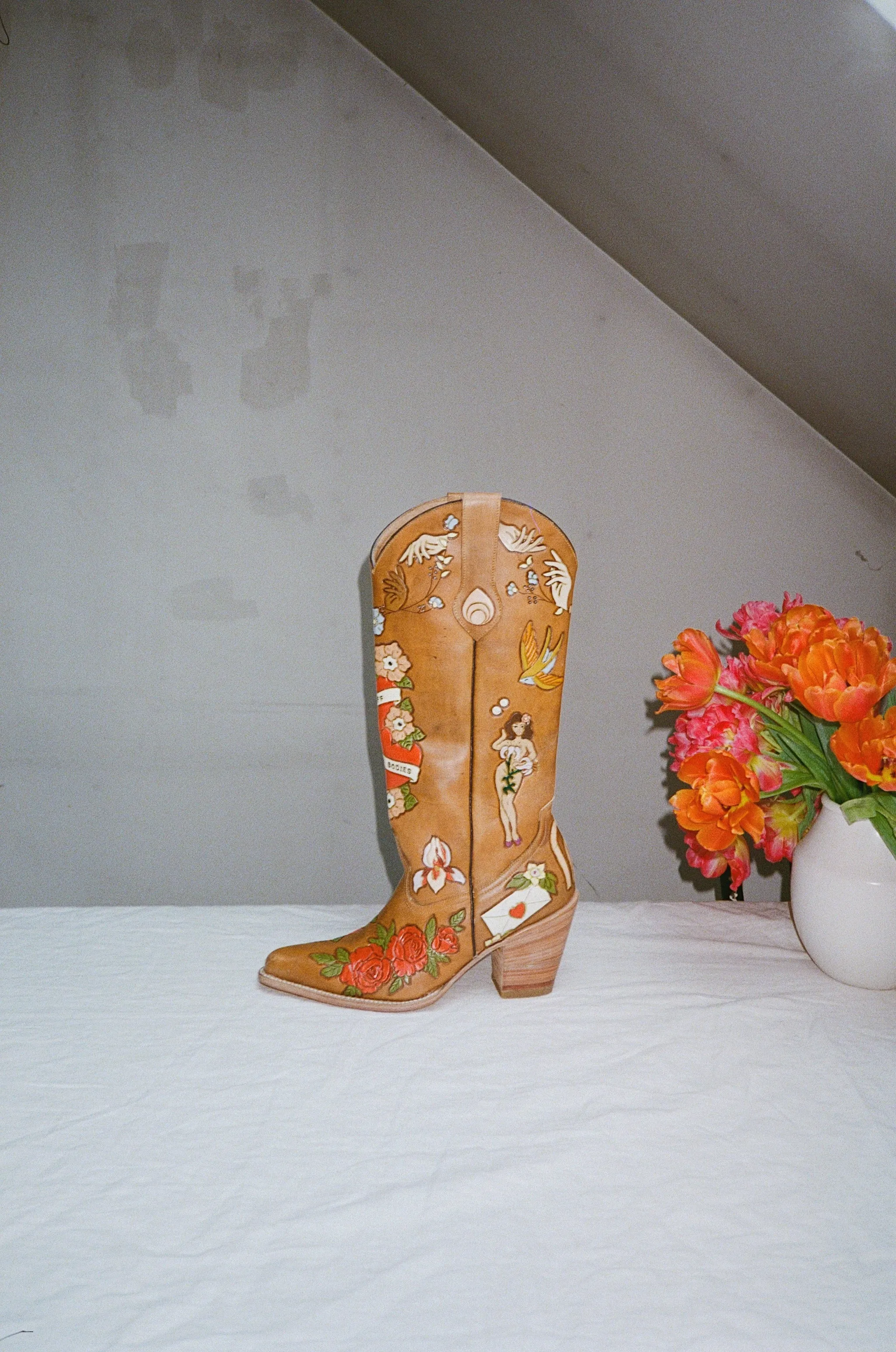 My Body My Choice Doodle Cowboy Boot in Caramel