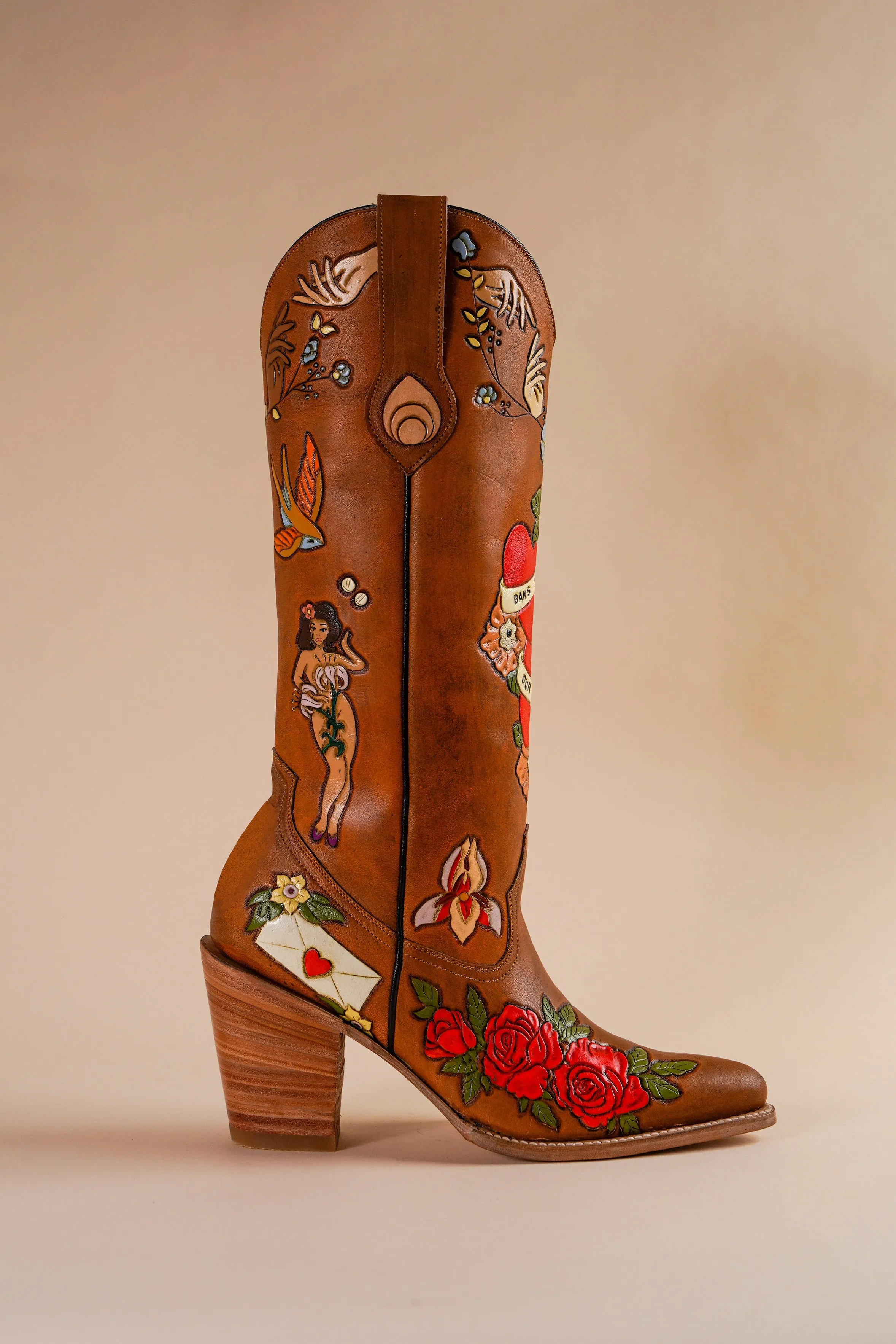 My Body My Choice Doodle Cowboy Boot in Caramel