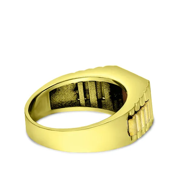 NEW Solid 10k Yellow Gold Mens Ring Genuine Tiger's Eye Stone Band Ring for Man