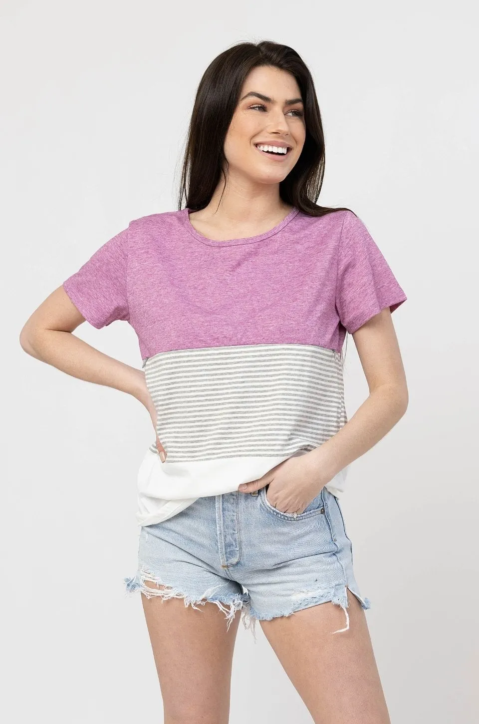 Nursing T-Shirt- 3 Block Colorblock- Pink