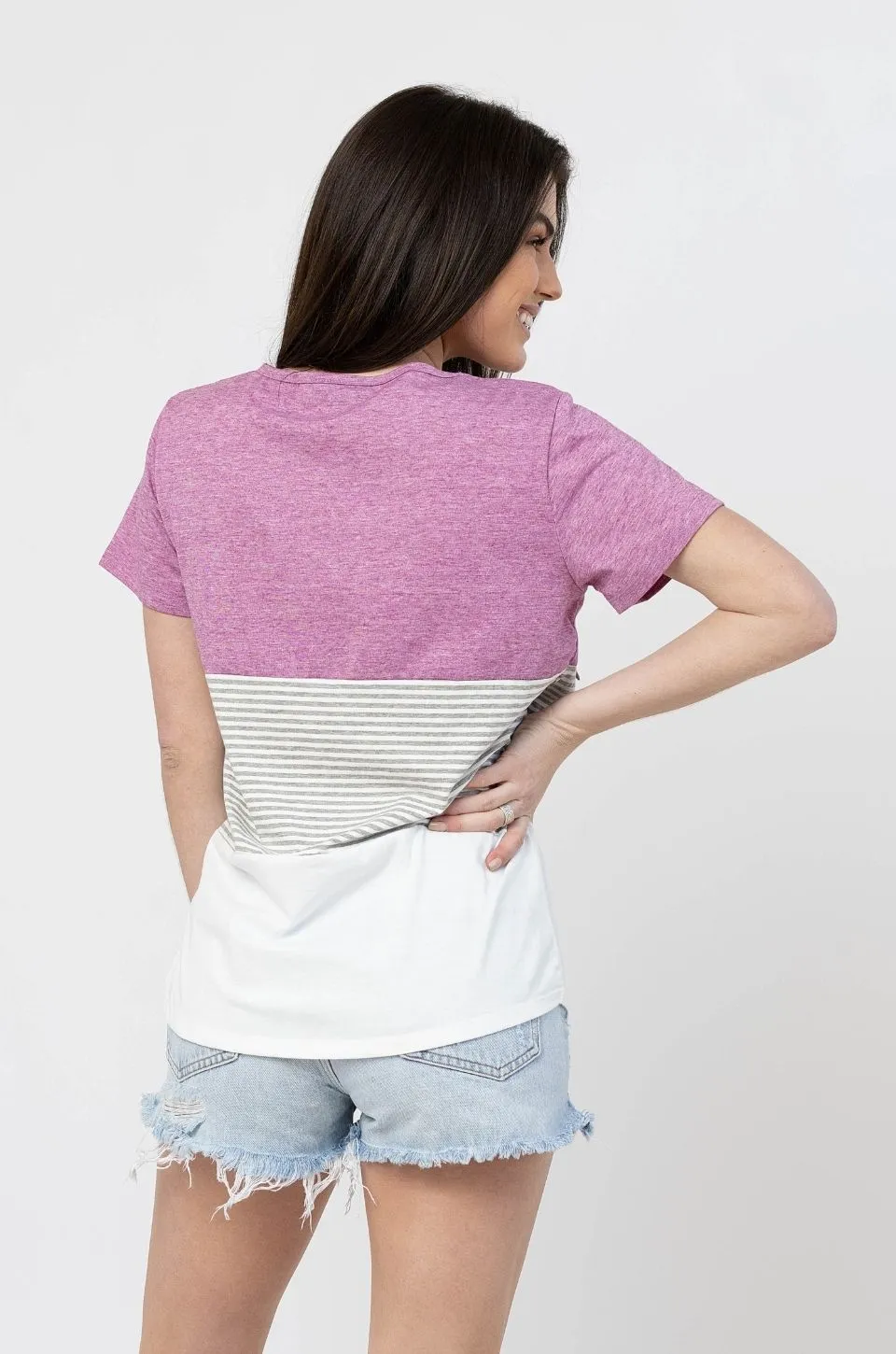 Nursing T-Shirt- 3 Block Colorblock- Pink